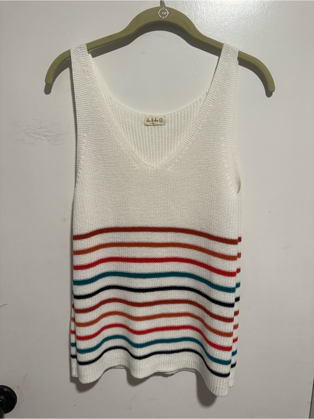 Striped Knit Tank Top - White with Multicolor Stripes